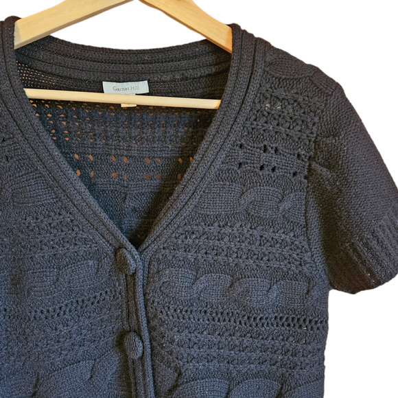 Garnet Hill Short Sleeve Cartigan Sweater Lambswool Black Women's Large - Picture 4 of 8
